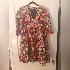 🍁 Chic Soul Dark Floral Tiered Midi Dress – Size 1X 🍁